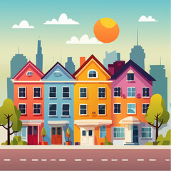 Fototapeta premium Colorful Geometric Houses Cityscape Illustration