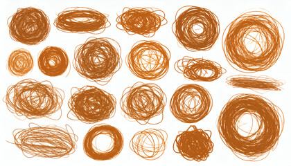 Brown Hand-Drawn Scribble Scratch Isolated on White Background, Rough Sketch Texture for Artistic and Design Use