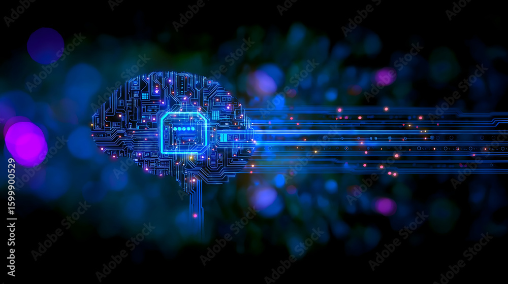 Aufkleber digital brain with circuit patterns and glowing lines, symbolizing artificial intelligence and advan