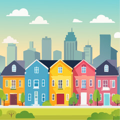 Obraz premium Colorful Geometric Houses Cityscape Illustration