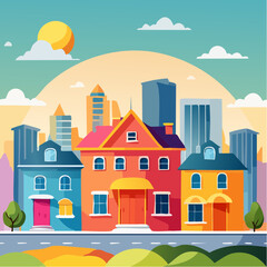 Obraz premium Colorful Geometric Houses Cityscape Illustration