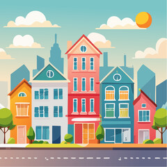 Colorful Geometric Houses Cityscape Illustration