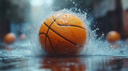 Basketball splashing in rain