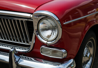 An appreciation for vintage vehicles, depicted through the detailed front of a bright red classic car.


