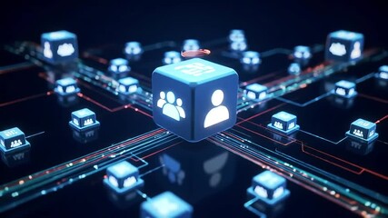 Networked digital users glowing on circuit board - Powered by Adobe