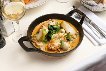 Plat de poulet grillé et légumes accompagné de sauce