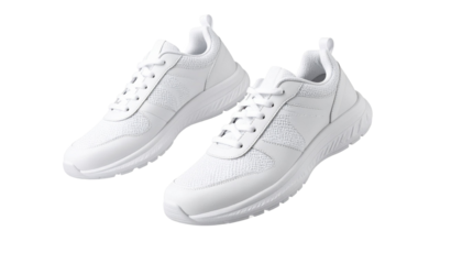 Pair of white sneakers floating on transparent background