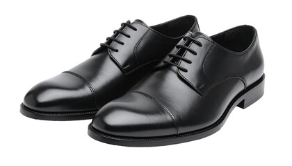 Pair of black leather oxford dress shoes isolated on transparent background