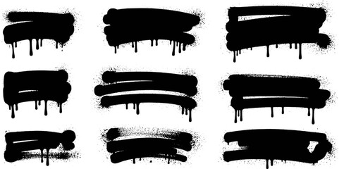 Black spray paint brush strokes with drips and splatters vector