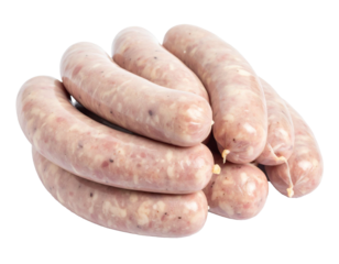 Raw sausages forming a pile isolated on transparent background