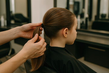 Fototapeta premium Woman getting hair styled in salon.