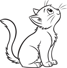 Cute Cartoon Cat Vector in Black and White Line Art Style for Sticker or Coloring Page

