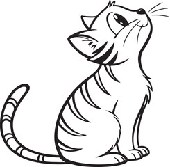 Cute Cartoon Cat Vector in Black and White Line Art Style for Sticker or Coloring Page

