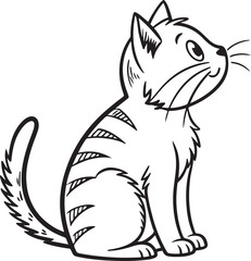 Cute Cartoon Cat Vector in Black and White Line Art Style for Sticker or Coloring Page

