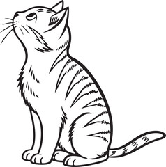 Cute Cartoon Cat Vector in Black and White Line Art Style for Sticker or Coloring Page

