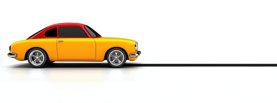 Fototapeta Pixel Art Yellow and Red Vintage Car Driving on White Background