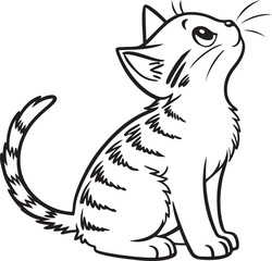 Cute Cartoon Cat Vector in Black and White Line Art Style for Sticker or Coloring Page

