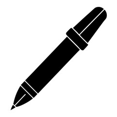 A black and white silhouette icon of a pen a writing instrument used for various tasks