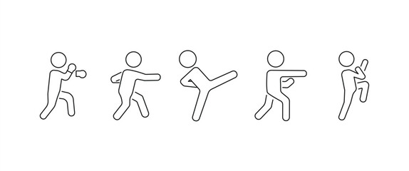 Fighting, wrestling, martial arts and boxing icon set. Vector illustration in transparent background.