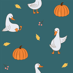 cute geese and pumpkins