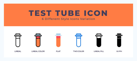 Test tube set of icons. Vector illustration with different styles.