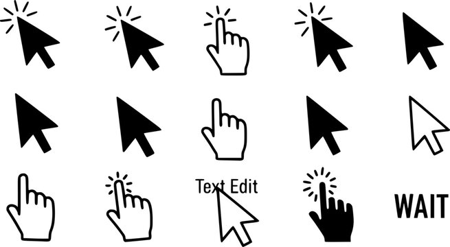 Cursor icons set and Computer curser vector icon Pointing sign Curser silhouette vector art of illustration