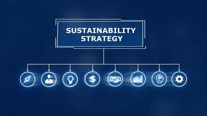 Conceptual depiction of a sustainability strategy featuring and business icons ,Business, Internet and network concept data transfer to multi devices futuristic technology abstract background - Powered by Adobe