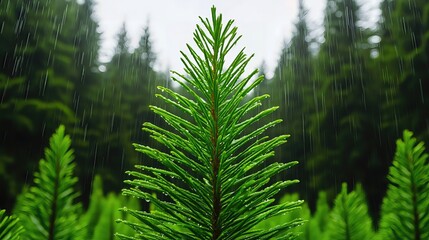 Obraz premium Rain Kissed Conifer in a Verdant Forest