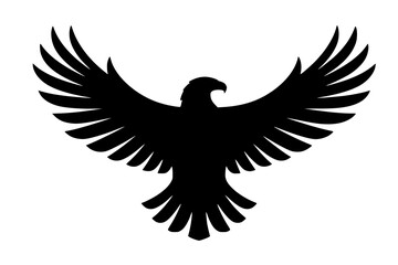 Obraz premium Majestic Eagle Silhouette: A striking black and white vector illustration of an eagle with wings spread wide, showcasing its powerful form and graceful flight.