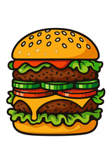 hamburger with salad and tomato and cheese and beef illustration svg 