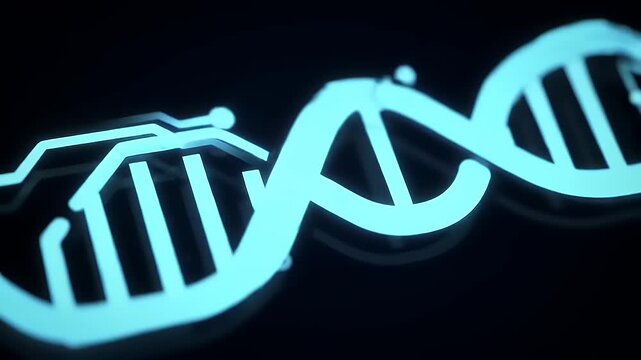 Futuristic glowing DNA helix with circuit patterns, symbolizing genetic research and innovation