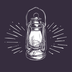 kerosene lamp, vintage decorative decoration, symbol of light hand drawn vector illustration realistic sketch