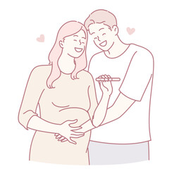 An illustration shows a joyful couple embracing their upcoming pregnancy with love and anticipation