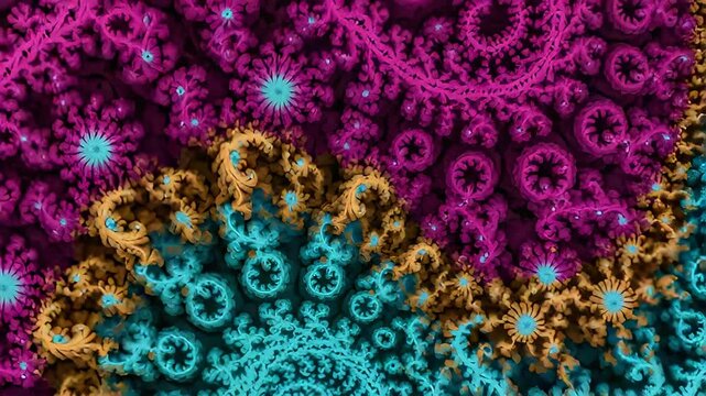 Intricate Fractal Pattern in Light Blue Purple and Orange Abstract Digital Art