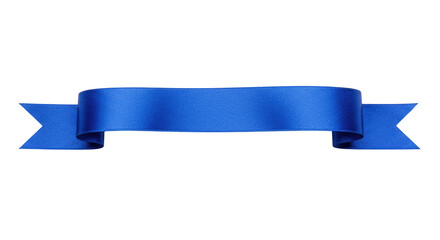 A vibrant blue ribbon banner with decorative ends on transparent background