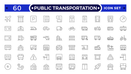 Public transportation outline Icons set. Contain icons related to vehicle, cars, truck, ship, boat, train, subway, motorcycle, motor scooter, and more.