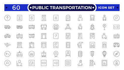 Public transportation outline Icons set. Contain icons related to vehicle, cars, truck, ship, boat, train, subway, motorcycle, motor scooter, and more.