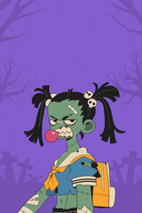 Halloween zombie schoolgirl - vertical cartoon spooky character