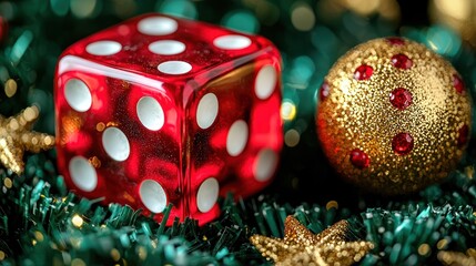 Red Dice and Gold Ornament Christmas Gamble