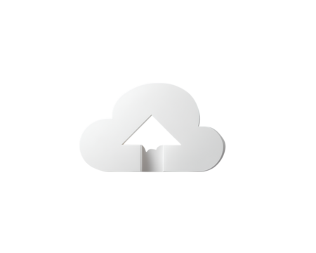  Minimal Matte White Cloud with Cutout Upload Arrow, Top-Down View, Isolated on Transparent Background PNG 
