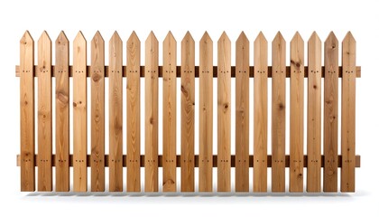 Wooden picket fence against white background