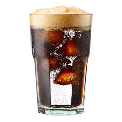 Cold Dark Soda Drink with Ice Cubes and Foam in Glass isolated on a transparent background cola beverage