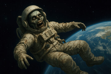 Astronaut floating in space, surrounded by stars.