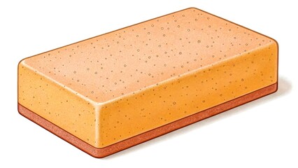 Orange and brown rectangular sponge with textured surface on a white background