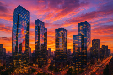 Obraz premium Houston, Texas skyline during sunset.