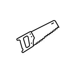 Hand saw tool in minimalistic line art style on white background  