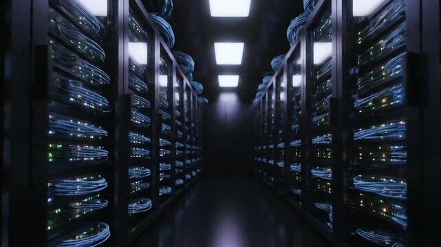 Digital Information Flow in Futuristic Data Center &ndash; Server Room Network Technology