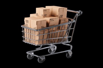 Shopping cart filled with cardboard boxes