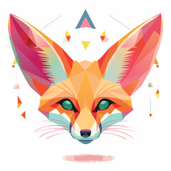Fennec Fox illustrated through prismatic light patterns and faceted symmetry in abstract style.