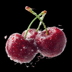 Two fresh cherries in water splash